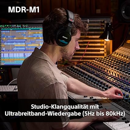 MDR-M1 Studio Kapalı Arka Kulaklık - Kablolu, Ultra Geniş Bant Oynatma (5Hz-80kHz), Stüdyo Kaydı ve Karıştırma için İdeal, Hafif Tasarım (216g), 2 Çıkarılabilir Kablo içerir, Siyah - Görsel 3