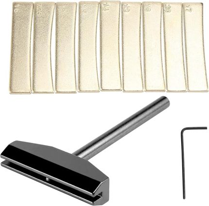 Luthier Tools Set Guitar Bass Fret Caul Fingerboard Pressing Tool + 9Pcs Brass Radian Fret Inserts with Hex Wrench