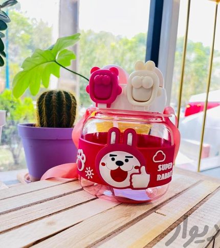 Tavşan Su Matarası Boyun Askılı Suluk Renkli Çizgi Film ve Desenli Karakterler Çocuklara Özel Taşıması Kolay Okulda Piknikde Kullanıma Uygun 1 Litre CRK3 (Pembe)