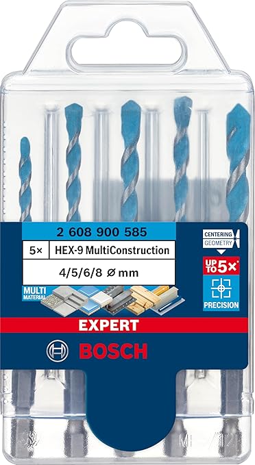 Professional Accessories 5x Expert Hex-9 Multiconstruction Delme Ucu Setleri (Beton, Yumuşak Döşemeler, Çelik, Yumuşak Ahşap, Plastik, 4-8 mm, Aksesuar Döner Matkap/Vidalamalar)