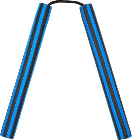 Köpük Kauçuk Güvenlik Eğitimi Nunchucks - Mavi/Siyah Çizgili Kablolu