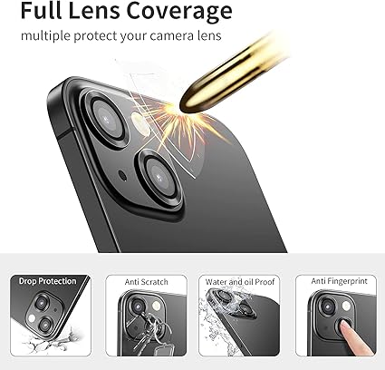 İphone Alüminyum Alaşım Çerçeveli Tempered Glass Kamera Lens Koruyucu (İphone 13, Black) - Görsel 2
