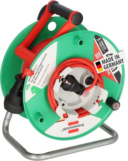 Garant G Bretec IP44 bahçe kablo makarası (çim biçme makinesi için kablo makarası, 38 + 2 m kablo, kırmızı, özel plastik, dış mekanda kısa süreli kullanım, Almanya'da üretilmiştir)