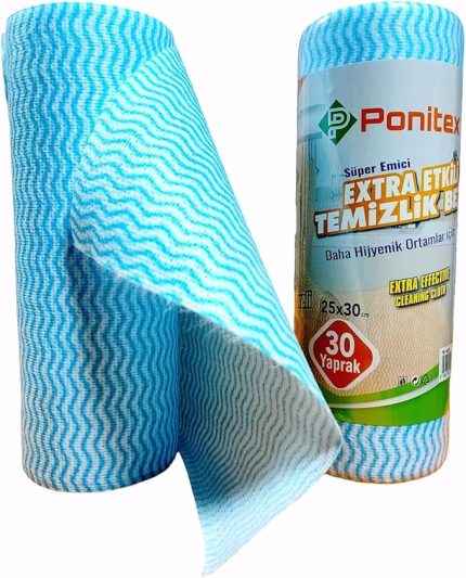 4430 (1 Adet) Süper Emici Perforeli Pratik Hassas Temizlik Bezi 30 Yaprak Rulo 25x30 cm. (MAVİ)