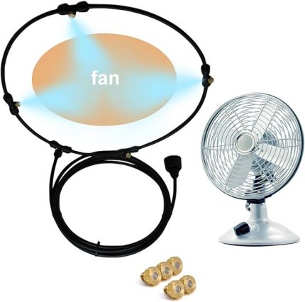Su Misting Soğutma temi için Dış Mekan Misting Fan Kiti Misters Mister Fan Hattı ve Dış Mekan Avlularını Soğutma için 5 Pirinç Nozulu (18 İnç + 9.84ft)
