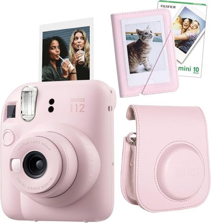 mini 12 Fotoğraf Makinesi-10'lu Film-Mini Albüm ve Deri Kılıf Seti (Pembe)