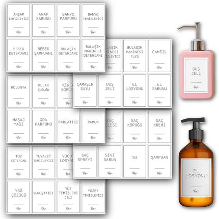 40 Parça Beyaz Banyo ve Mutfak Etiketi - Temizlik Malzemeleri İçin Suya Dayanıklı Baskılı Sticker - Deterjan Kutusu Düzenleyici Kendinden Yapışkanlı Çıkartma Şişe Kutu Sabun Şampuan Etiketi (Beyaz)