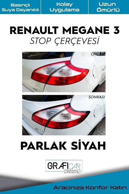 Design Renault Megane 3 Stop Çerçevesi Sticker Kaplama (Parlak Siyah)