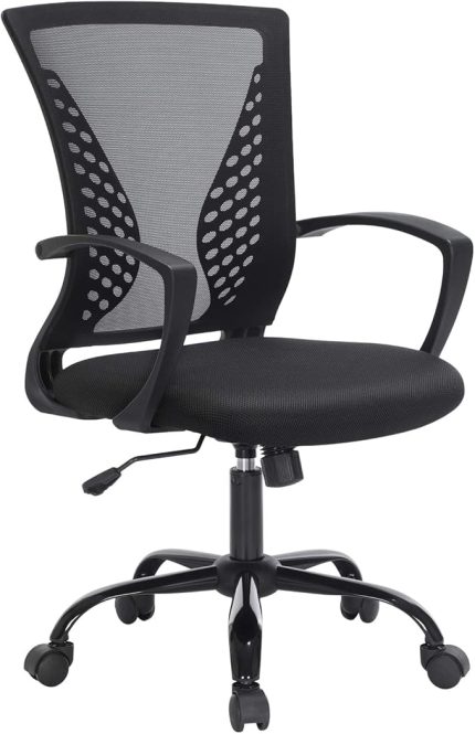Ofis Sandalyesi, 360 Döner Sandalye, Sallanma Fonksiyonlu, Nefes Alabilir, Ofis, Çalışma Odası, 120 Kg'A Kadar Taşıyabilir, Siyah, Obn22Bk