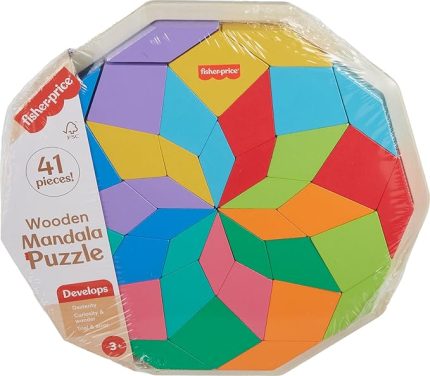 Ahşap Mandala Yapboz Yürüme çağındaki çocuklar için 40 ahşap parçadan oluşan Fisher-Price Geometrik Mandala Yapboz Blokları HXT94