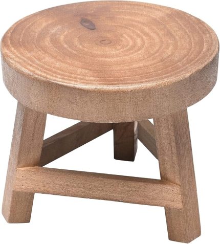 Mini Yuvarlak Ahşap Tabure, Bahçe Taburesi Çocuk Ahşap Tabure Bahçe Saksı Ekran Standı 3 Ayaklı, Kapalı ve Açık Ev Bahçe Dekorasyonu için Modern Çiçek Ekran Tutucu(#1)