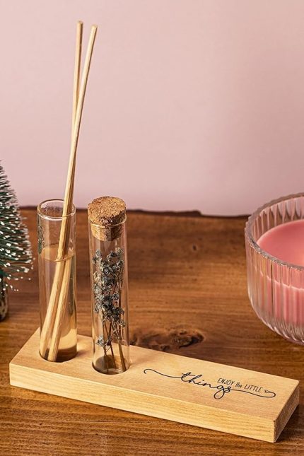 Doğum Günü Hediyesi Mottolu Çiçekli Dekoratif Set - Bambu Oda Kokusu Şişesi