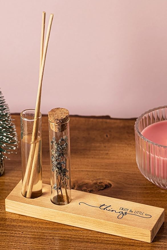 Günü Hediyesi Mottolu Çiçekli Dekoratif Set - Bambu Oda Kokusu Şişesi