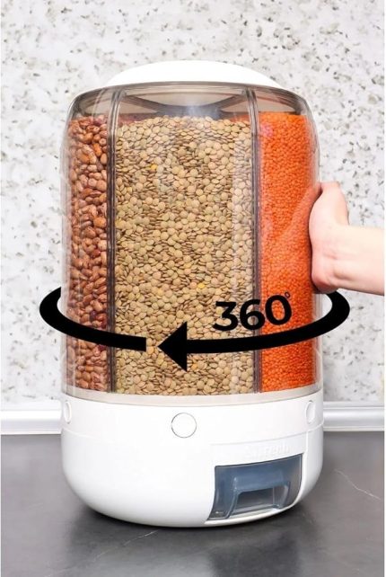 Bölmeli Mutfak Saklama Kabı, 360° Dönebilen Bakliyat Organizeri, 10 kg Kapasiteli,