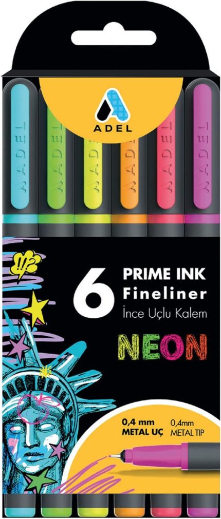 Prime Ink Fineliner 6'lı Neon Klasik İnce Uçlu Kalem