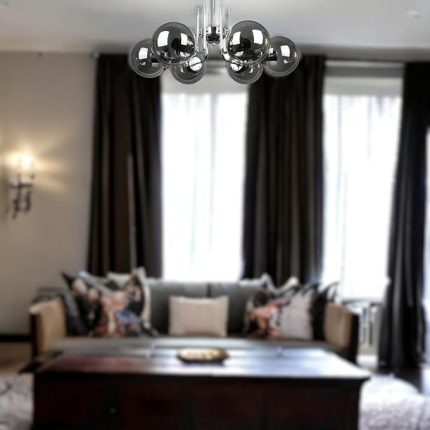 Modern Tasarım Mutfak - Salon - Yatak Odası - Tavan Krom Renk Füme Camlı 6 Lı Avize