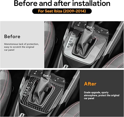 Seat Ibiza 2009 – 2014 için aksesuar karbon fiber araç kontrol paneli kaplaması şanzıman çerçevesi vites paneli iç mekan dekoratif araba parçaları hediye (otomatik şanzıman, siyah) - Görsel 4
