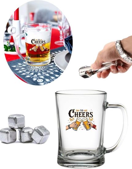HOME Büyük Boy Renkli Baskılı Cam Bira Bardağı Beer Glass Mug 600 ml
