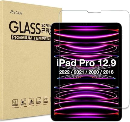 iPad Pro 12.9 inç (6. Nesil) 2022/ (5. Nesil) 2021/ (4. Nesil) 2020 ve iPad Pro 12,9 inç (3. Nesil) 2018 için Koruyucu Cam Ekran Koruyucu Folyo, Şeffaf