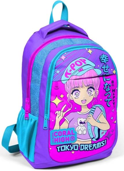 High Mor Pembe Mavi K-Pop İlkokul ve Ortaokul Sırt Çantası Üç Bölmeli Kız Çocuk