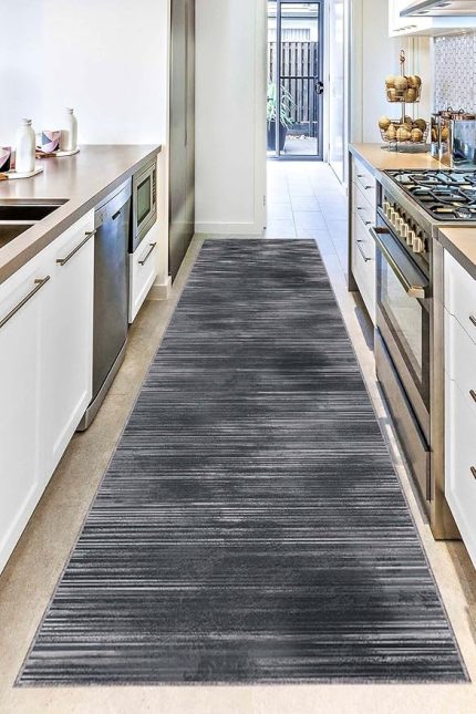 Kaymaz Tabanlı Yıkanabilir Leke Tutmaz Kesme Rulo Yolluk Özel Ölçülü Halı, Antrasit, 160 X 230