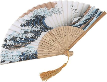 Zarif Japon Tarzı Boyalı Dalgalar Retro Bambu Katlanır Fan Ev Ofis Dekorasyonu Için Hafif Dans Pervane (Erqing 25 kemik)