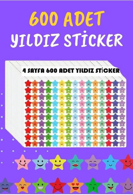 Major Selection Yıldız Sticker Çıkarma Seti,600 Adet 4 Syf Okul Tebrik Stickerı,Öğretmen Öğrenci Hediyesi, Renkli