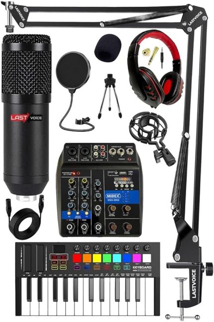 Stüdyo Ekipmanları Midi Live Paket-1 Ses Kartlı Mikser Midi Klavye BM800 Mikrofon Kulaklık