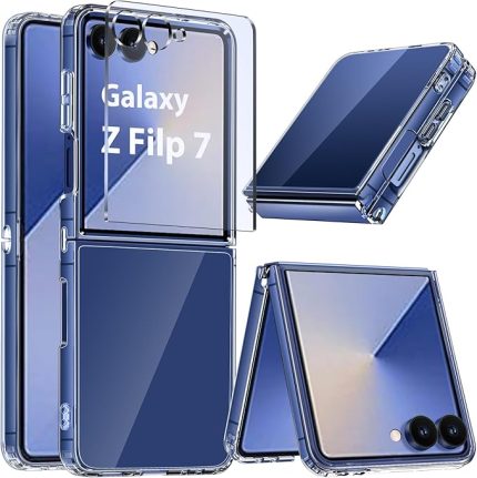 Samsung Galaxy Z Flip 7 için darbeye dayanıklı, koruyucu folyolu kılıf, cep telefonu kılıfı şeffaf [asla sararmaz] ince, çizilmez kılıf, şeffaf