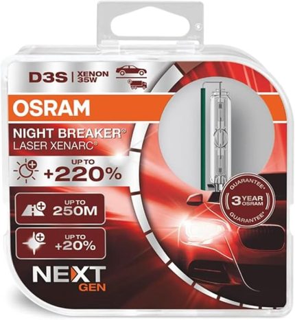 D3S XENARC NIGHT BREAKER LASER Xenon Far Ampulü,%220 Daha Fazla Görüş, 250 Metre Görüş Mesafesi, 3 Yıl Garanti, 2'li Paket