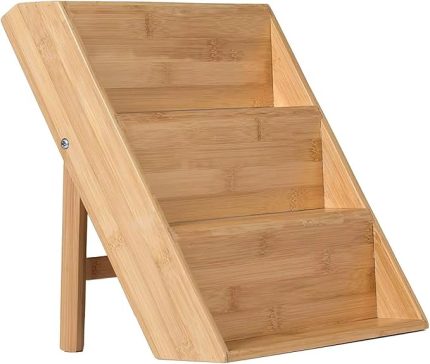 Home 3 Katlı Doğal Bambu Ayaklı Baharatlık Rafı Organizer – Tezgah Üstü ve Çekmece İçi Kullanıma Uygun, Katlanabilir, Kaymaz Ayaklı, Kompakt ve Şık Tasarımlı Mutfak Düzenleyici