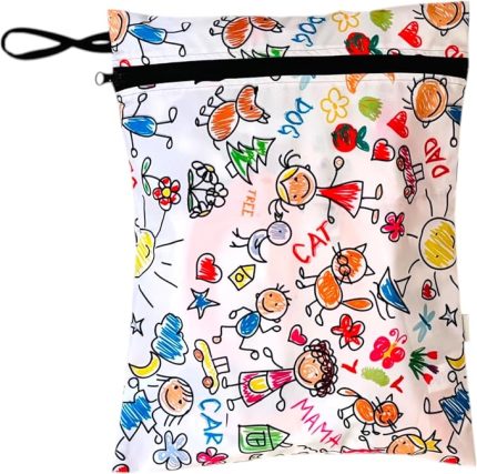 2 ADET, Family 35x30 cm Su Geçirmez Islak Mayo Kirli Bez Taşıma Torbası Yıkanabilir Çanta Organizer