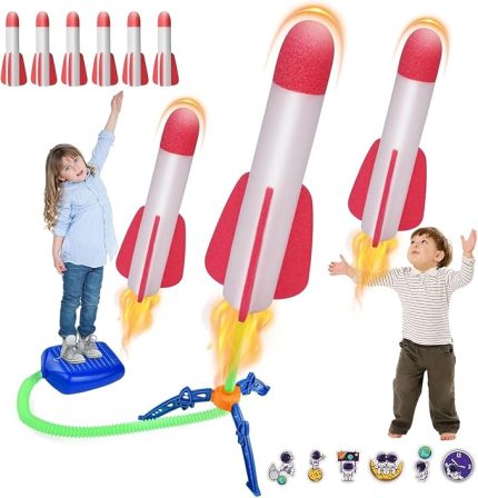 Plastik Roket Seti, Roket Atıcısı, Pedal Roket, 6 Köpük Roketli Çocuk Roket Oyuncağı, Dış Mekan Oyuncağı Çocuk 3-12 Yaş, Doğum Günü Hediyesi Çocuk