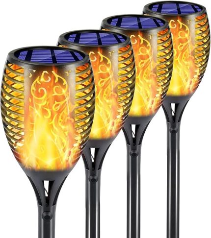 Otomatik Solar Güneş Enerjili Meşale, Gerçekci Alev Efektli Fener, 12 Led, Bahçe, Balkon, Teras, Veranda,Havuz Kenarı, Yürüyüş Yolu, Peyzaj Aydınlatması, Led Işık, Su Geçirmez, Uzun Yanma Süreli Lamba
