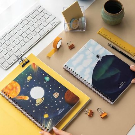 Spiralli Karton Kapak 2’li Set Çizgili Okul Defteri 80 yaprak, Ders Programlı Galaksi