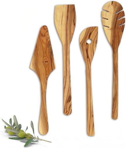 Zeytin Ağacı Mutfak Gereçleri Seti – 4 Parça | El Yapımı, Çevre Dostu, Çizilmez Ahşap Pişirme Aletleri | Spatula Seti (4'lü Set)