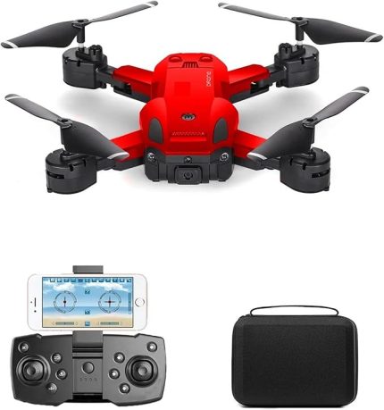Drone 720P HD Kameralı Drone Katlanabilir Taşıma Çantalı 4 Pervaneli Havada Sabit Kalma Özellikli (kırmızı)