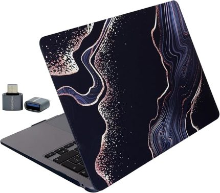 MacBook Air 13 inç Kılıf Touch ID Uyumlu M1/Intel Sert Kapak TPU Lazer Baskılı Mermer Desen İnce Hafif Koruma A2337 A2179 A1932 Siyah