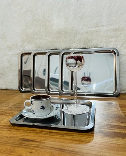 Paslanmaz Çelik 21x21 Kare Çay, Kahve, Pasta Servis Tepsisi Sunum Tepsisi Dekoratif Sunum Tepsisi