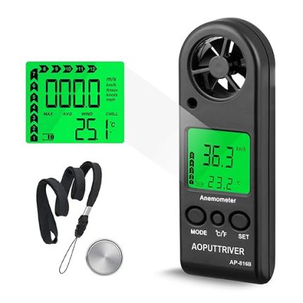 Rüzgar ölçer, el dijital LCD rüzgar hız ölçer, hava akışı, arka plan aydınlatmalı, ölçüm termometresi, rüzgar sörfü, yelken, balıkçılık vs. için