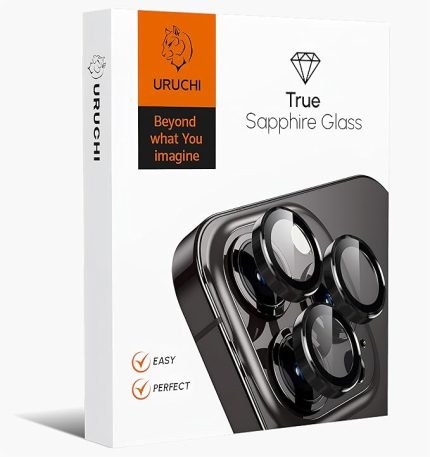 Kamera Lens Koruyucu, Safir Cam, Alüminyum Alaşım Çerçeve, Kolay Kurulum, HD Kalite, Güçlü Yapışma, Çubuk Sökme Aparatlı (Siyah, IP 17 Pro/Pro Max /16 Pro/Pro Max/15 Pro/Pro Max)