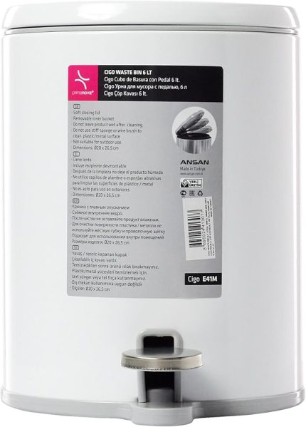 Cigo Çöp Kovası Pedallı 6 Lt Beyaz İçi Gri