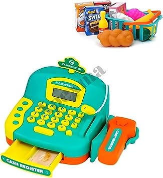 ve Işıklı Dokunmatik Barkod Okuyuculu Mikrofonlu Alışveriş Sepetli Oyuncak Yazar Kasa 29 Parça - Görsel 4