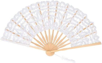 Katlanır El Vantilatörü, Püsküllü Hallow Dantel El Yelpazesi El Yapımı Vintage Elde Tutulan Katlanır Fanlar, Performans Giysileri Dekoru için (Beyaz)