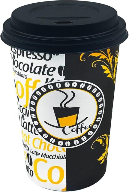 Cup 12 Oz Siyah Kapaklı Karton Bardak 300 ml - 100'lü (Latte Bardağı)