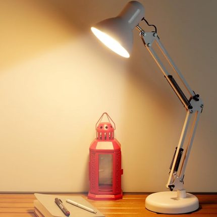 Masa Lambası Akrobat Yaylı Metal 360° Açılı Ayarlanabilir Hareketli Çalışma Masası Lambası (Beyaz)