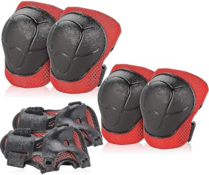 Store Koruyucu Dizlik Dirseklik El Koruyucu Set 6 PArça Bisiklet Scooter Paten Koruma 4-12 Yaş, Kırmızı-Siyah
