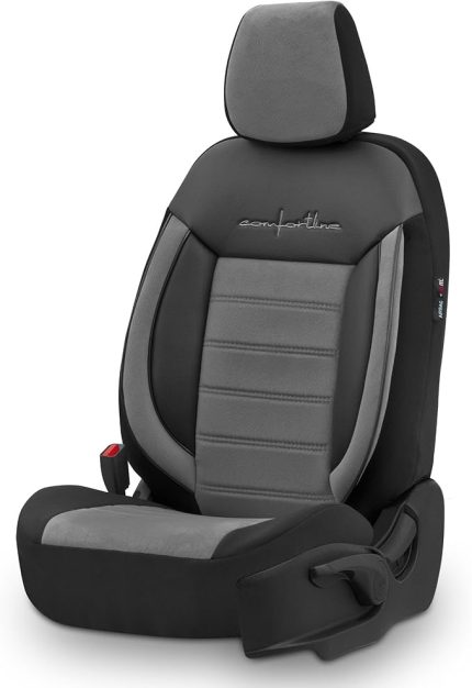 Design Tay Tüyü Süet Oto Koltuk Kılıfı Ekstra Destekli Tam Set Premium (Gri-Siyah)