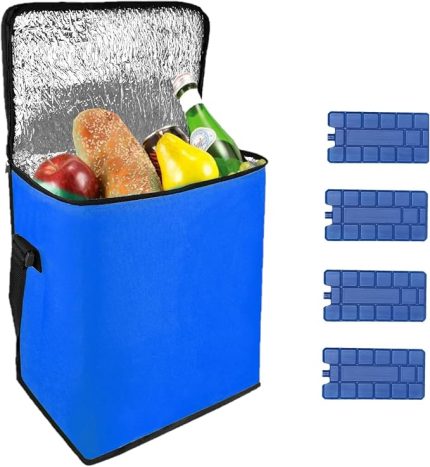 Termos Çanta Ve 4 Adet Buz Kaseti Soğuk Sıcak Yalıtımlı 21 Lt. Araç Oto Piknik Kamp Plaj Omuz Çantası Soğutucu Çanta Buzluk