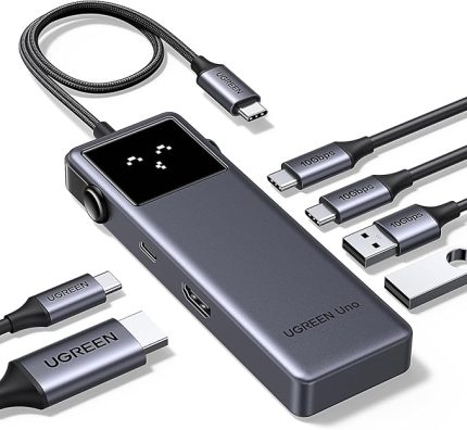 Uno USB C Hub 10Gbps, 4K@60Hz HDMI, LED Ekran, 2*USB A ve 2*USB C, PD 100W, iPhone 15, iPad Pro/Air, MacBook Pro/Air, Steam Deck vb. ile uyumludur.